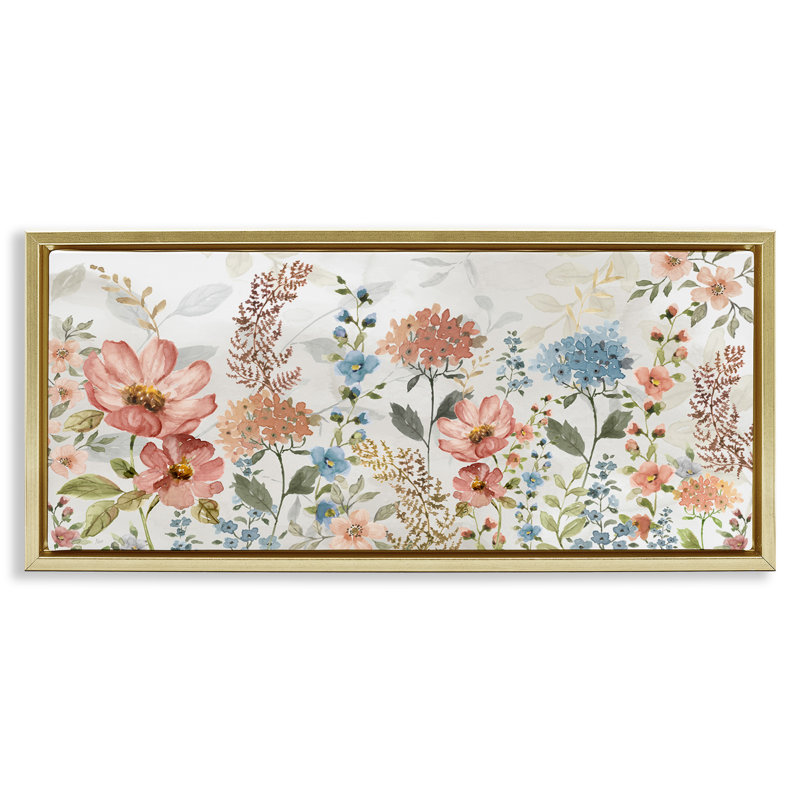 Fleurs de printemps pastel, Cadre flottant métallique doré, H 14 po x l 31 po