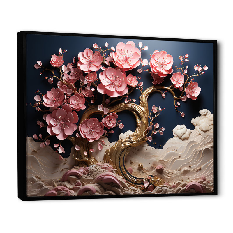 Orchidée bleue et rose, branches d'arbre I - art mural arbre, Cadre flottant noir, H 12 po x l 20 po x P 1 po