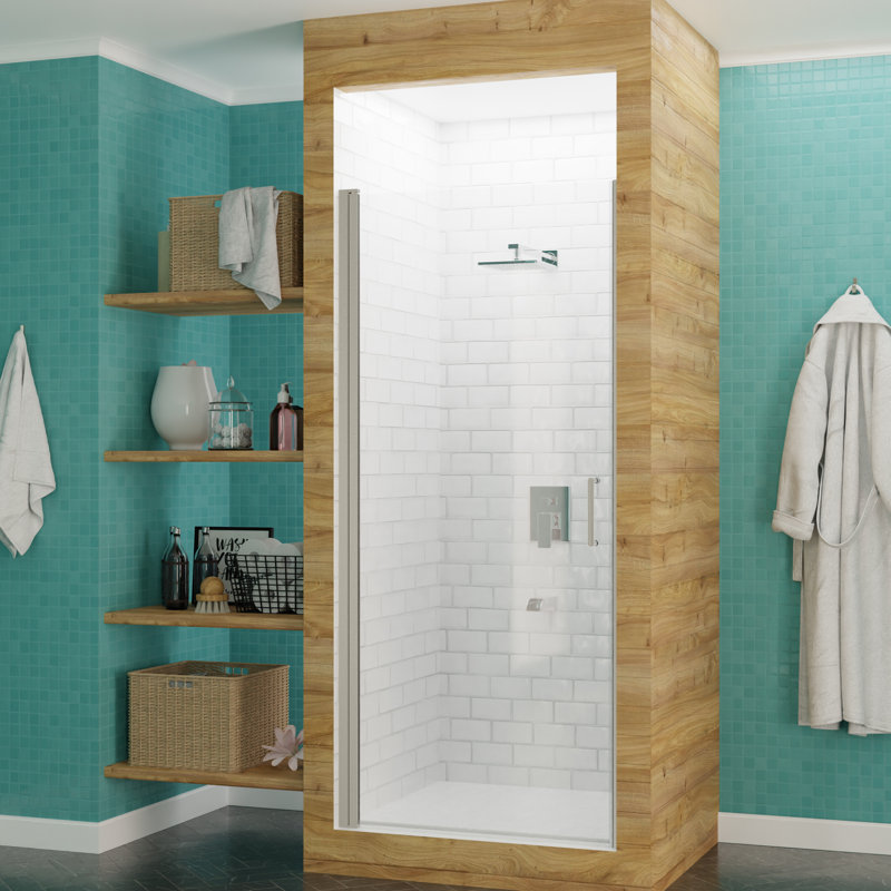 Lancer Series 23.4" W x 72" H Hinged Semi-Frameless Shower Door, Brushed Nickel
