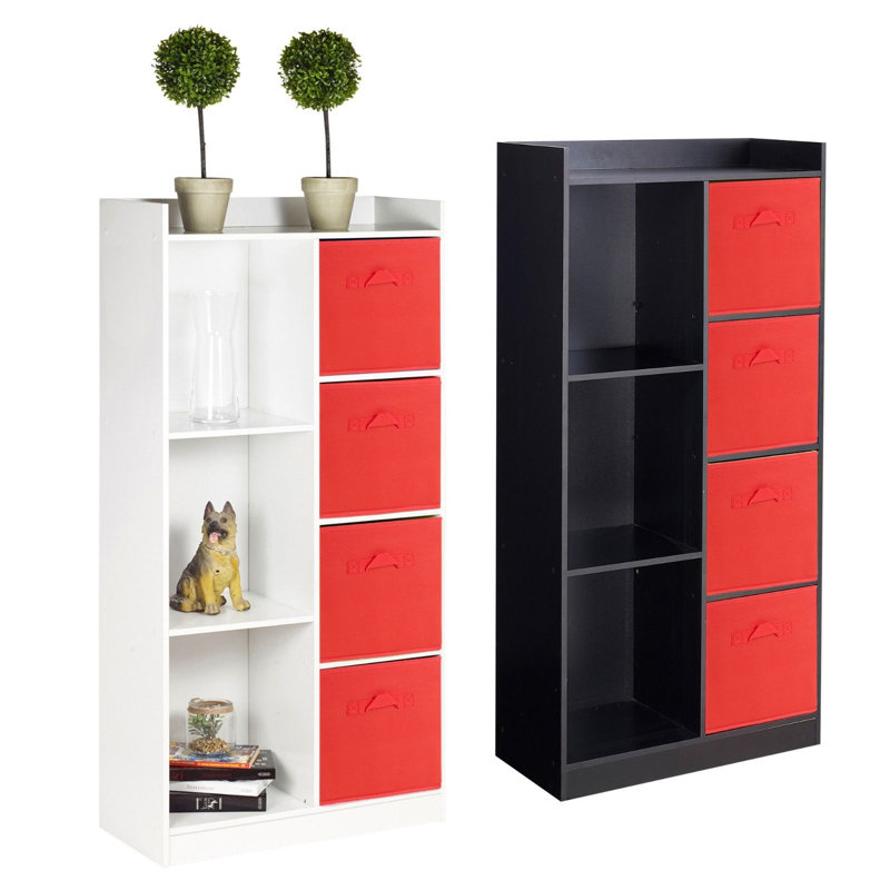 Samee 128cm H x 62.5cm W Cube Bookcase, Black/Red