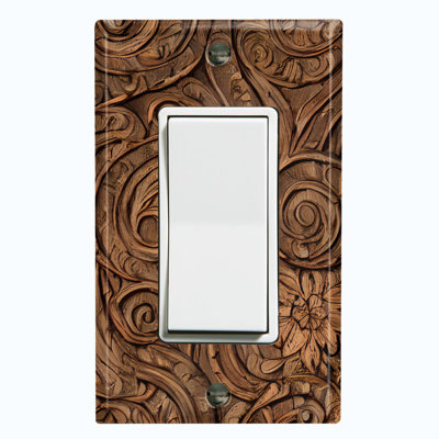 Brown Wood Pattern Tree Bark Print Nature Themed 1 - Gang Toggle Light Switch Standard Wall Plate