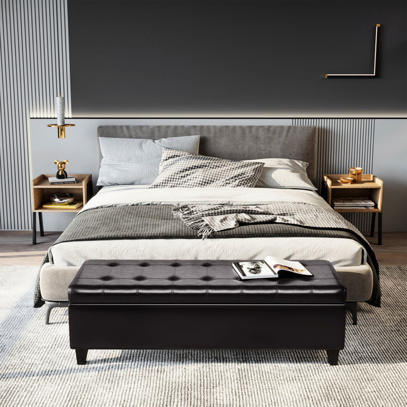 Banc de rangement brun foncé 51 po, similicuir avec boîte intérieure spacieuse, pour le salon et le siège de l'entrée,