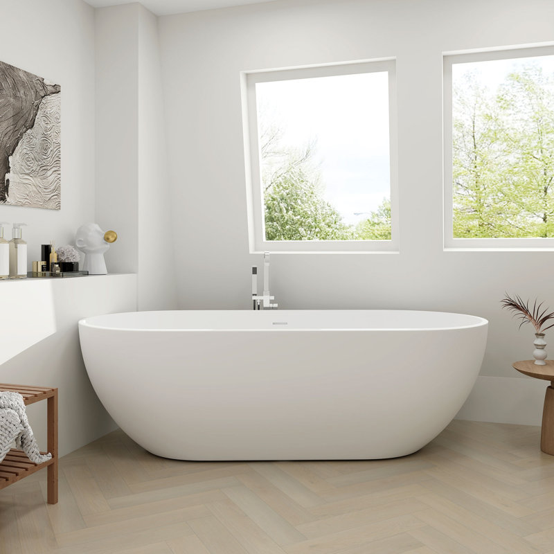 69'' x 29'' Freestanding Soaking Solid Surface Bathtub, Matte White