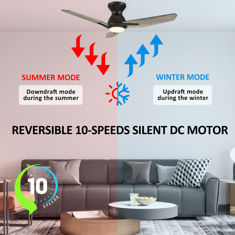 48'' Smart DC Motor Ceiling Fan with LED Lights and Remote Control, Gray Oak Wooden