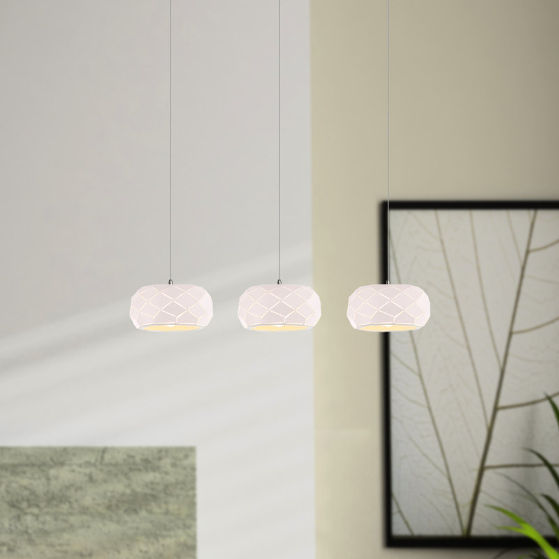 Luminaire suspendu tambour pour îlot de cuisine 3 lumières DEL Bixby, Blanc