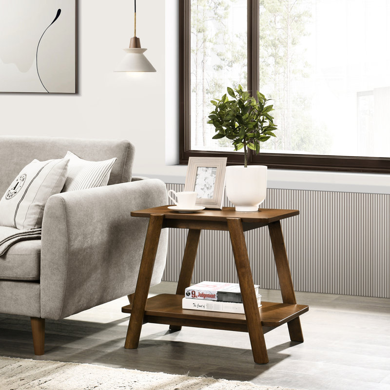 Table d'appoint Mid-Century moderne en noyer avec tablette - Design polyvalent pour toute maison