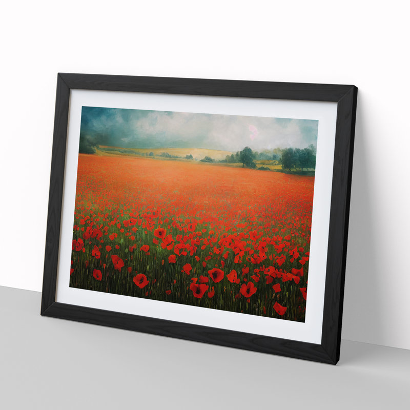 Dazzling Poppy Field Flowers - Single Picture Frame Print, 46cm H x 64cm W x 2cm D, Black Framed