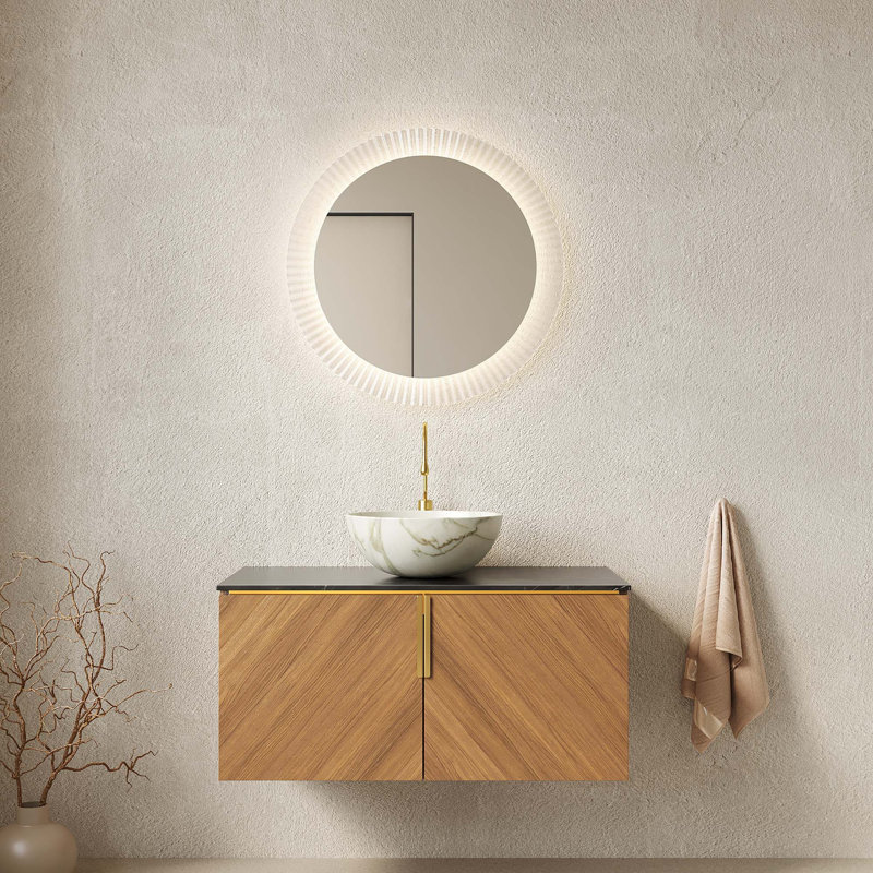 Meuble-lavabo flottant avec comptoir en pierre frittée et lavabo en céramique, 36"