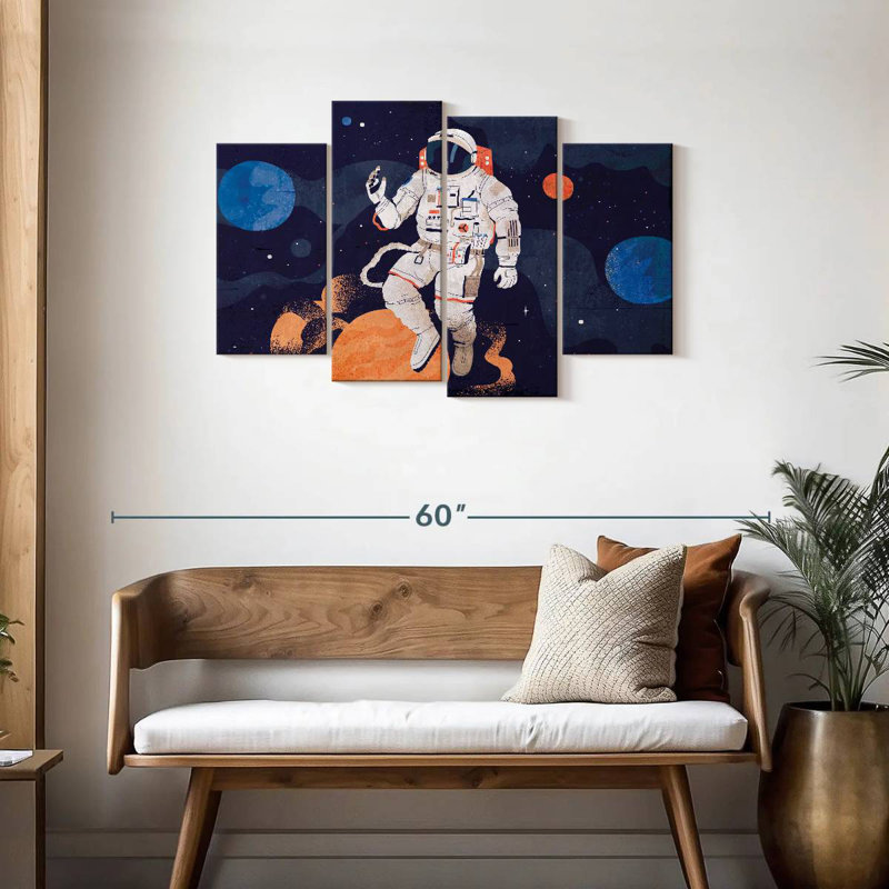 Oberle astronaute avec planètes, H 27 po x l 43 po