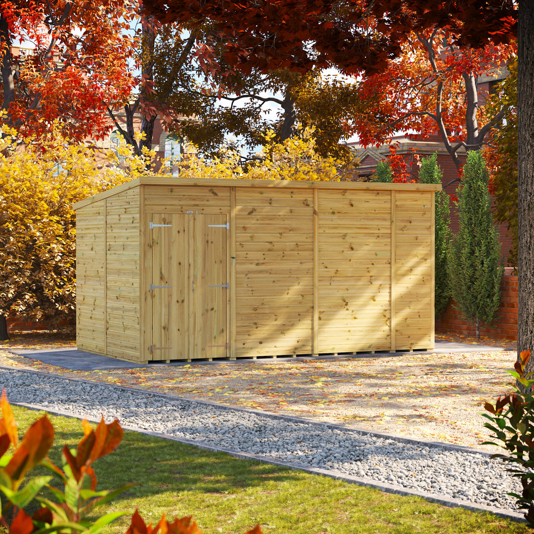 Powersheds 14 x 8ft Premium Pressure Treated Timber Windowless Garden Shed Pent Double Doors