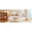 Grand cadre de lit flottant avec lumière DEL et base de lit tapissier avec base de lit tapissier avec tête de lit et espace de rangement caché, aucun sommier nécessaire, beige