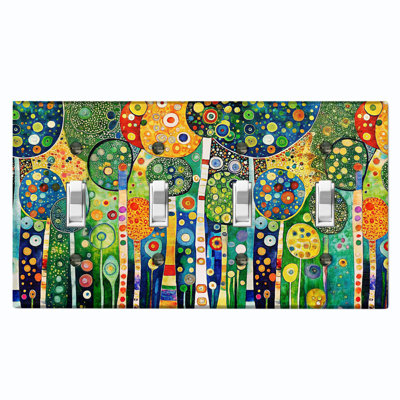 Couvercle de plaque d'interrupteur en métal; Bascule standard à 4 branches US - Klimt Abstract Trees Forest