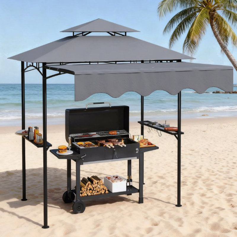 Grill Gazebo, Sun Shade For BBQ Use With Side Shelves & Hooks, Dark Gray