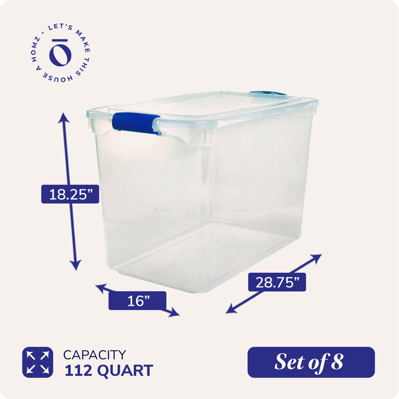 Bac de rangement avec couvercles Homz, 8, 112 pte, Bleu / Transparent