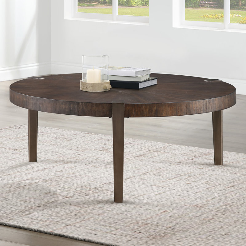 48" Round Wood and Iron Coffee Table, Brown, Brown