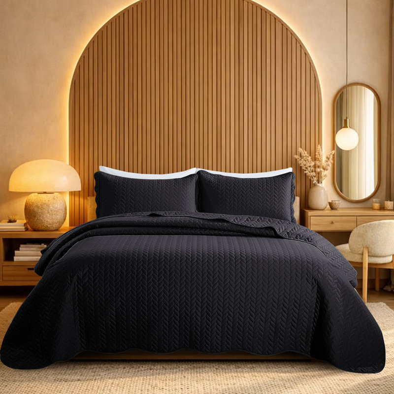 Oxford Microfiber Embossed Lightweight Comforter Set with Pillow Shams, Black, Queen Comforter + 2 Standard Shams