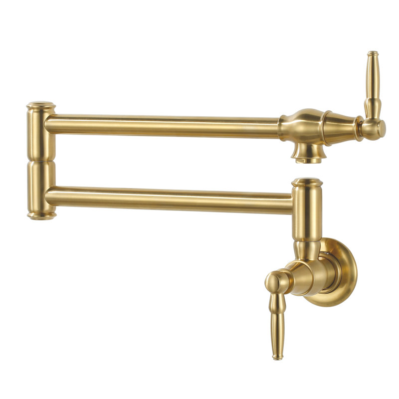 Wall Mounted Pot Filler 2-handles Kitchen Faucet With 360° Spout Swivel In Brushed Gold, Gold