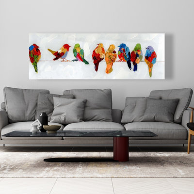 Colourful Birds on a Wire Canvas | Vibrant Home Decor Art