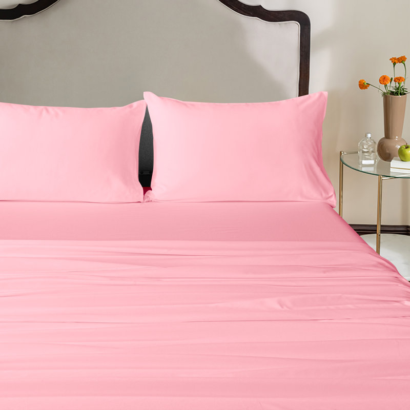 4PC 1800 Series Soft Microfiber Sheet Set, Pink, King Sheet Set with 2 Pillowcases