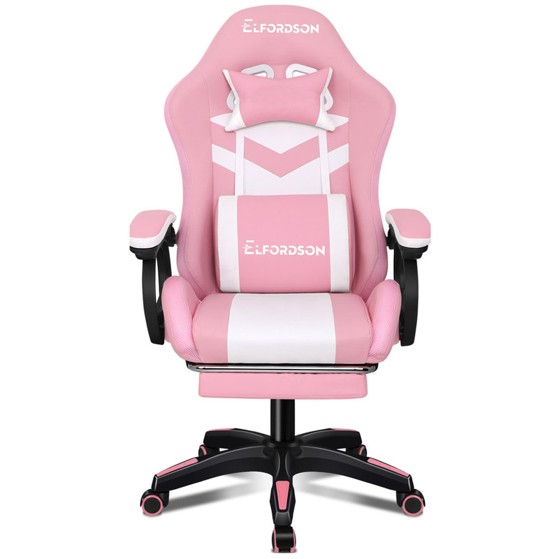 ELFORDSON Adjustable Reclining Faux Leather Swiveling PC & Racing Game Chair, Pink