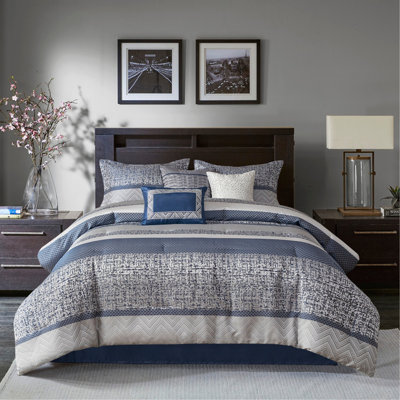 Ensemble d'édredon 7 pièces jacquard bleu marine