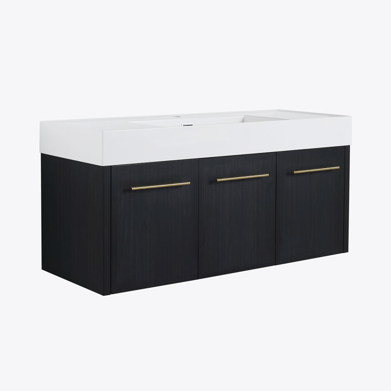 Meuble-lavabo mural 48 po avec lavabo, lavabo à rebords épais en résine