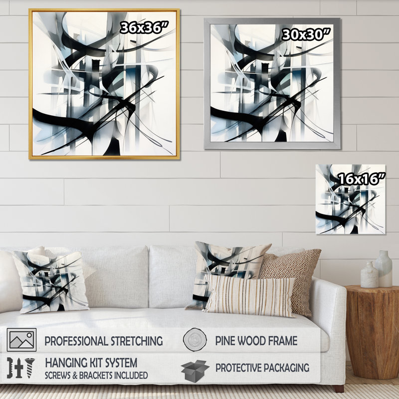 Abstrait neutre neutre - décoration murale géométrique moderne, Cadre flottant doré, H 20 po x l 12 po x P 1 po