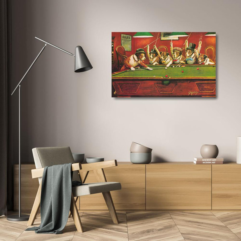 Dogs Playing Pool, 15" H x 24" W
