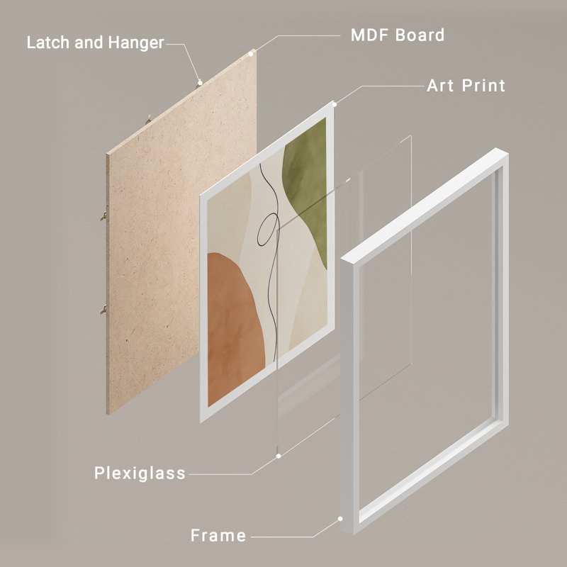 Reproduction d'art encadrée abstraite pour décoration intérieure moderne - 8 po x 10 po, H 10 po x l 8 po, Blanc