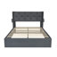 Lit de rangement double avec vérin à gaz, tête de lit moderne à oreilles, hublots, revêtement en tissu gris foncé, aucun sommier tapissier requis, revêtement en lin rembourré de mousse, requis-638676687-638676685