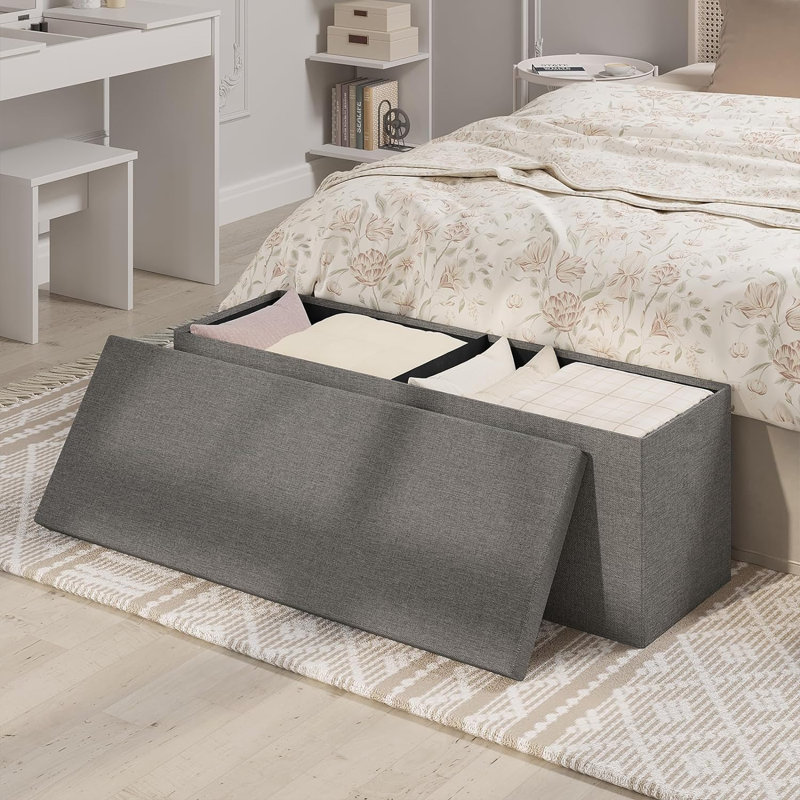 Phabian Foam Padding Upholstered Storage Bench, Grey/Brown/Blue, 37cm H x 110cm W x 37.5cm D