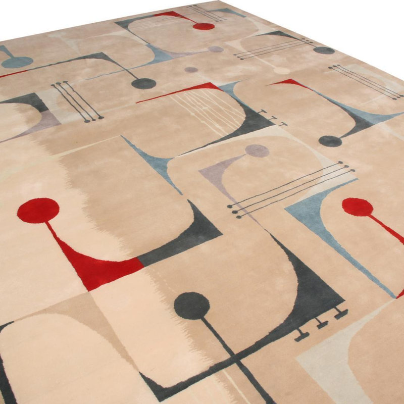 Mid Century Modern Hand Knotted Geometric Area Rug, Rectangle 8' x 10'