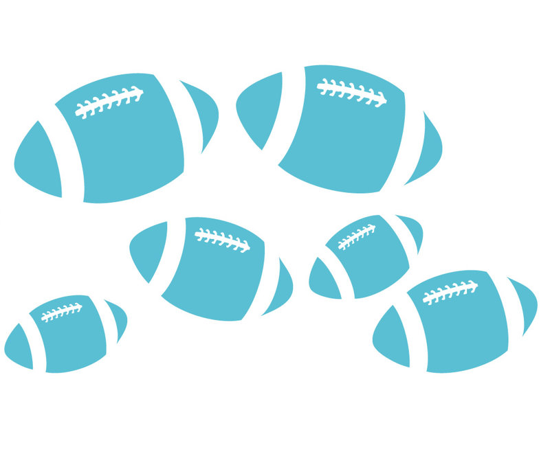 Décalcomanie murale footballs, H 28 po x l 48 po x P 0,01 po, Bleu geyser