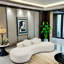 Canapé modulaire incurvé de 105,5 po avec 2 coussins décoratifs, canapé de salon rembourré de luxe moderne, aucun assemblage requis, rembourrage à haute résilience-1797258388