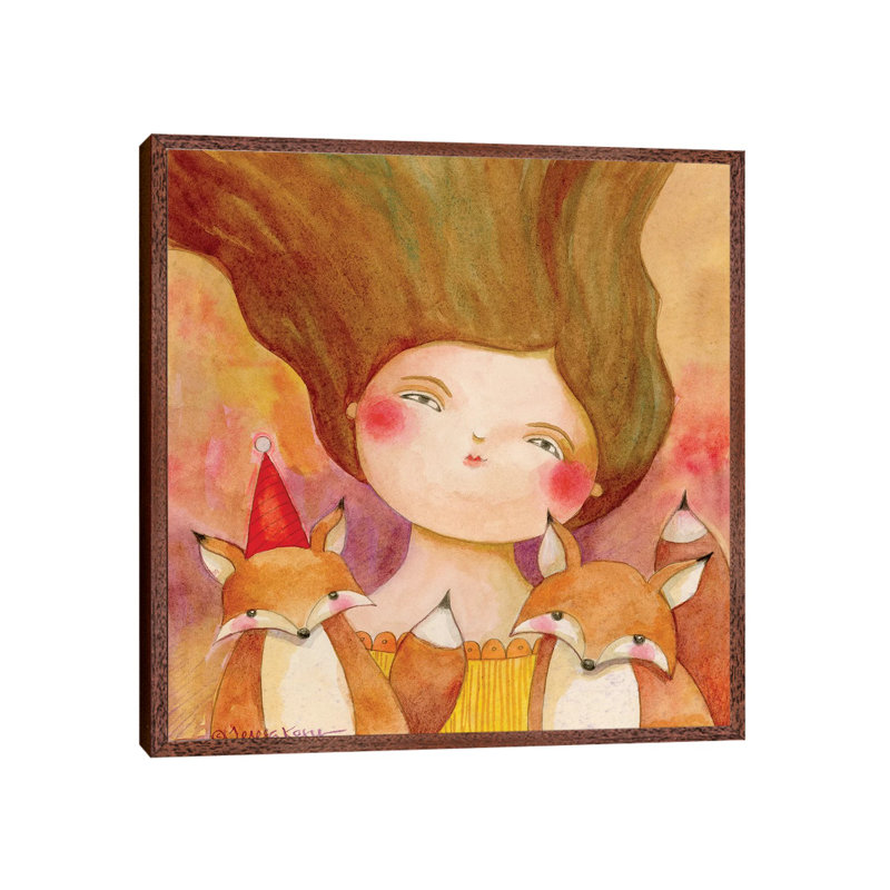 My Two Foxes by Teresa Kogut - Painting on Canvas, 66.04cm H x 66.04cm W x 3.81cm D, Classic Brown Wood Floater Framed