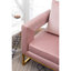 Chaise moderne rembourrée en velours rose avec des carrés découpés et un support stable rose, métal-1694859356