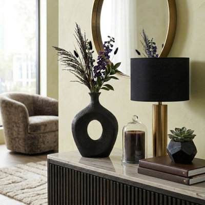 Modern Oval Ceramic Table Vase Cut-Out Design For Home Decor - Modern Sculptural Tall Flower Vase For Dining Or Office Centerpiece Display - Brown