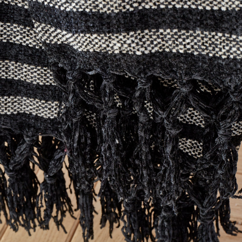 Stripe Chenille Blanket Throw, Black
