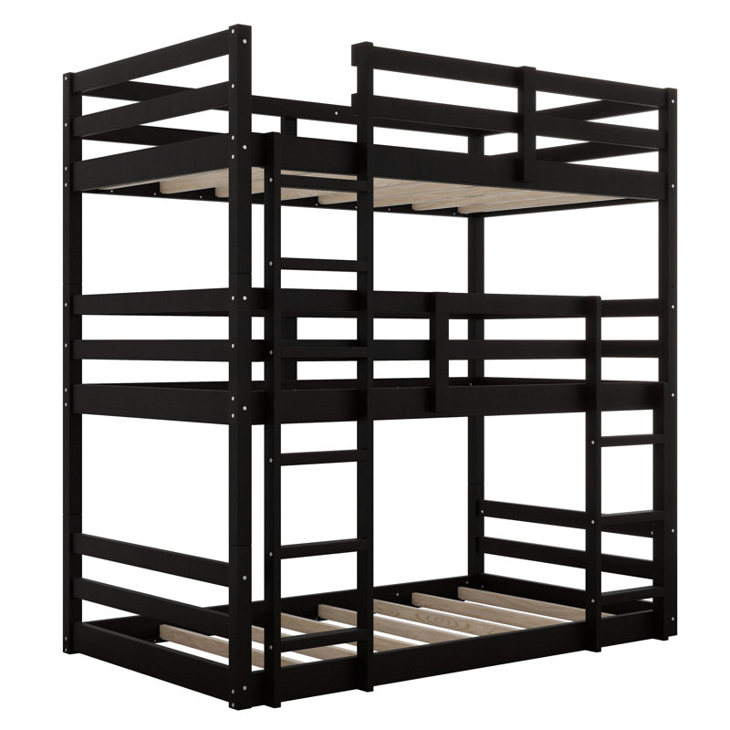 Lit superposé simple en bois d'hévéa avec échelles, Noir