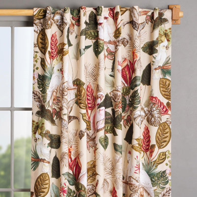 Maison d' Hermine Curtains for Living Room 100% Cotton 96 inch Length One Panel Light Filtering Curtains for Windows with Rod and Loop Pockets Valentines Day Gifts (Cacatoes - Beige, 50"W x 96"L)