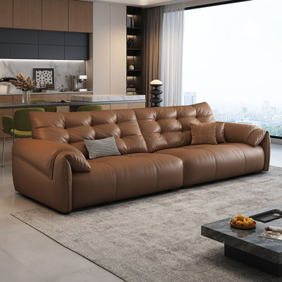 Coffee Genuine Leather Modular Sofa cushion couch
