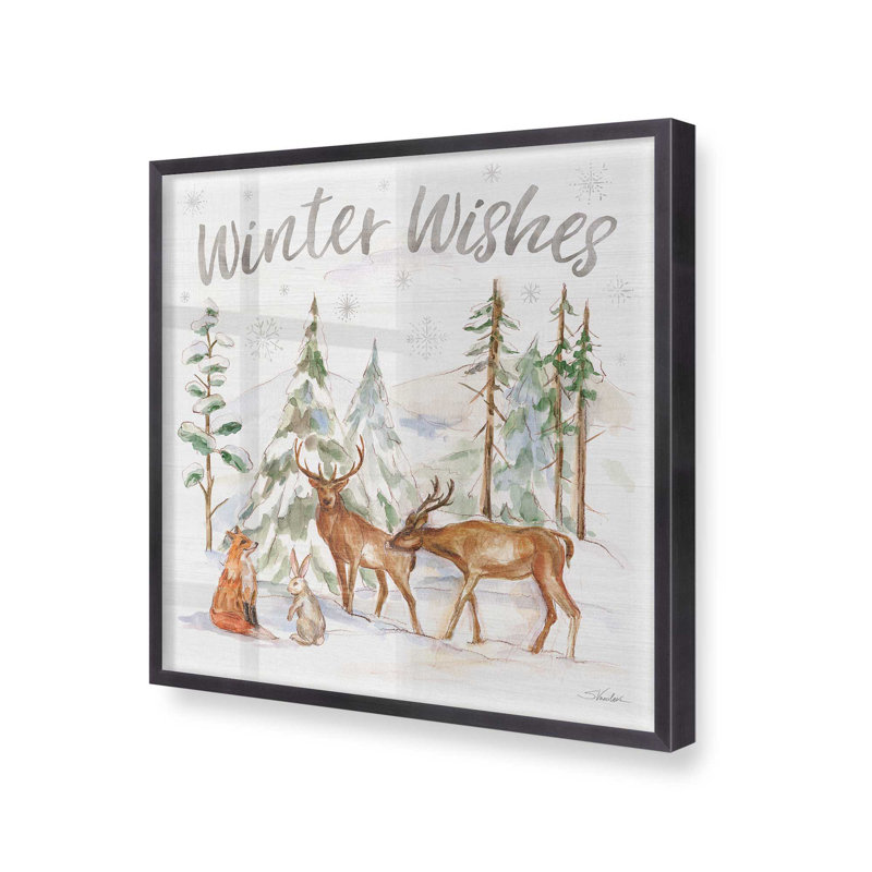 Impression sur rouleau Woodland Winter Wishes III, H 13,75 po x l 13,75 po, Cadre simple en zinc patiné, bois massif