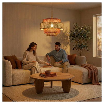 Luminaire suspendu 1 lumière Dorset avec chaîne en métal terre cuite et cadre en métal, finition blanche et orange