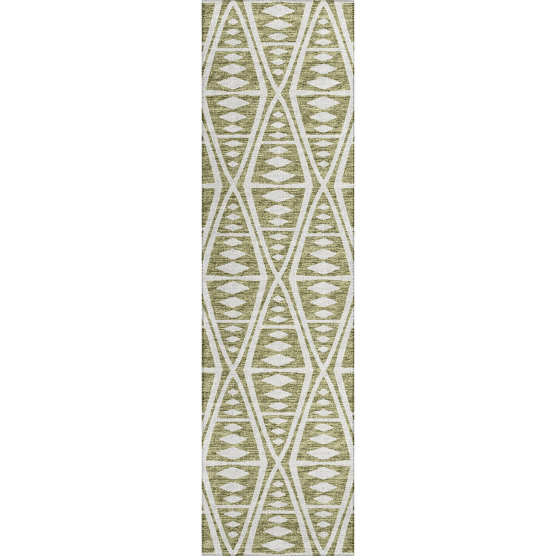 Chenille Washable Geometric Indoor / Outdoor Rug, Runner 2'3" x 7'6"