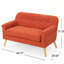 Confortable pour les soirées de détente, recouvert de tissu, roulé, pattes de bouleau au fini brun, l 50,28 po x P 29,4 po, H 32,11 po, revêtement en tissu orange, avec roulettes d'accoudoirs subtiles et brun