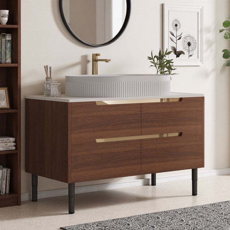 Meuble-lavabo double 36 po avec lavabo en céramique et tiroirs à fermeture en douceur - noyer / blanc