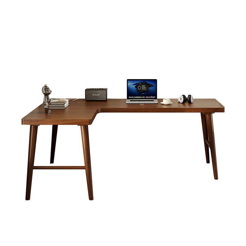 Bureau en bois de pin massif en forme de L brun noyer, H 29,53 po x l 55,12 po x P 39,37 po, Left Hand Return