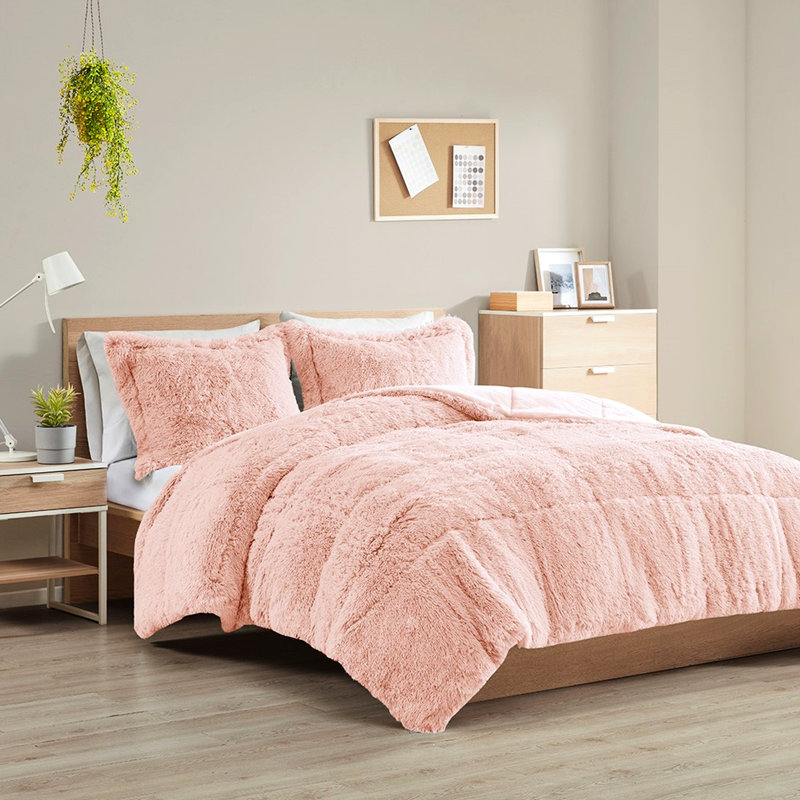 Couette en fausse fourrure shaggy pour lit simple/simple XL - Blush Magnificent Interior