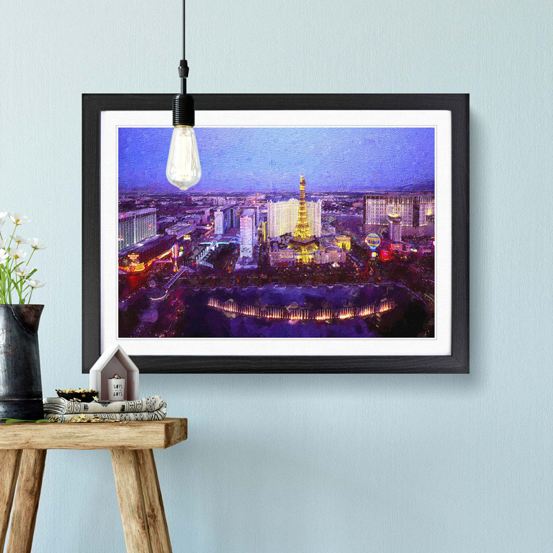 The Las Vegas Strip and Skyline in Nevada - Picture Frame Painting Print on MDF, 48cm H x 65cm W x 2cm D, Black Framed