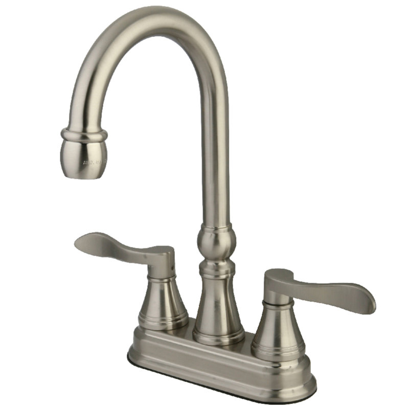 Kingston Brass NuFrench Two-Handle 2-Hole Deck Mount Bar Faucet, Brushed Nickel